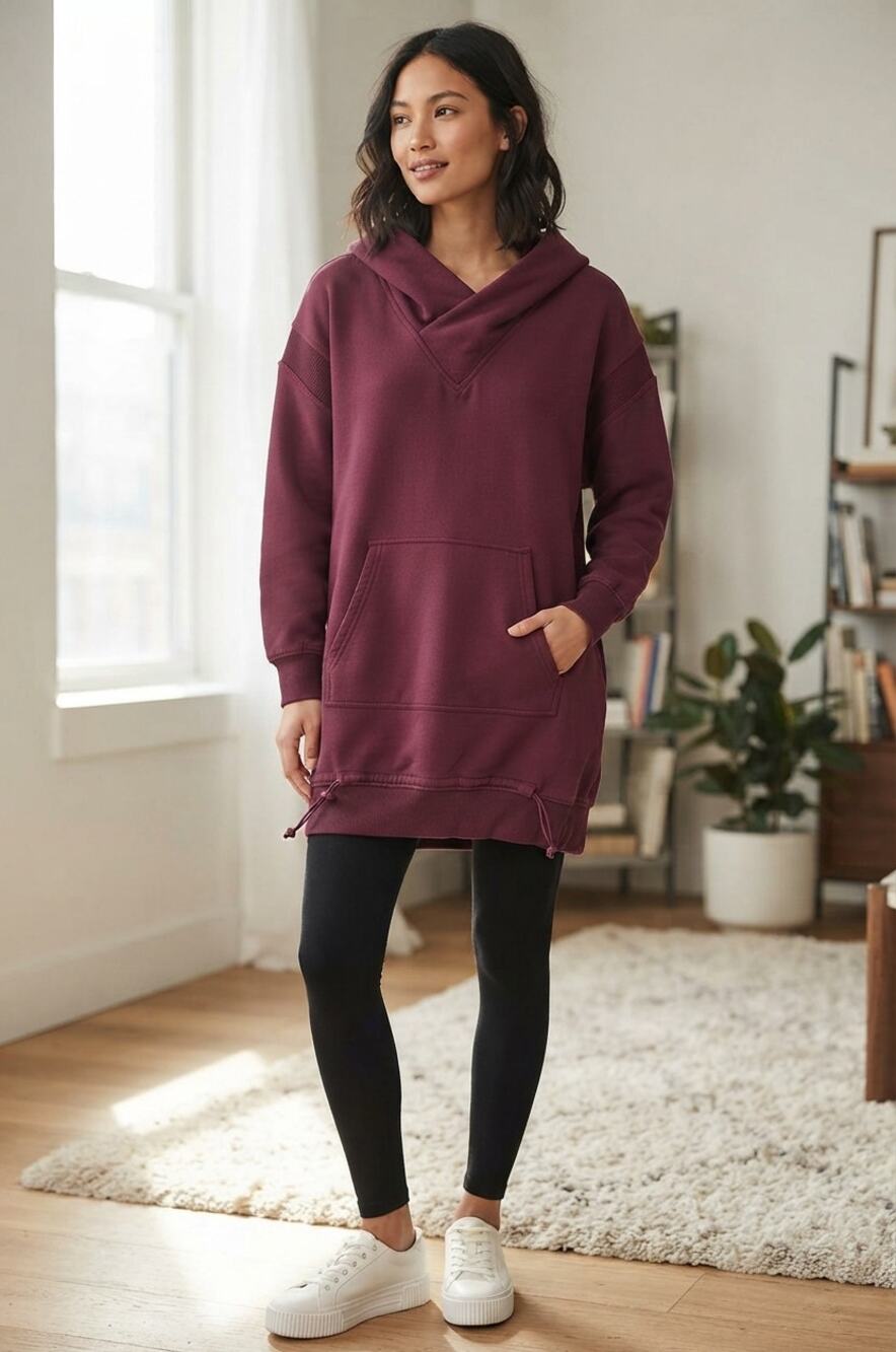 Daily Practice Anthropologie Plum Crossover Hoodie Dress XS Tunic Athleisure